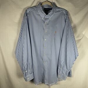 RALPH LAUREN GOLF Shirt Mens XXL Button Down Vertical Striped Blue White